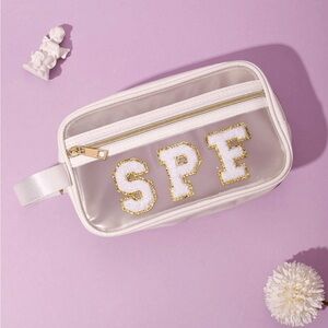 White and Gold Clear Cosmetic/Sunscreen Bag